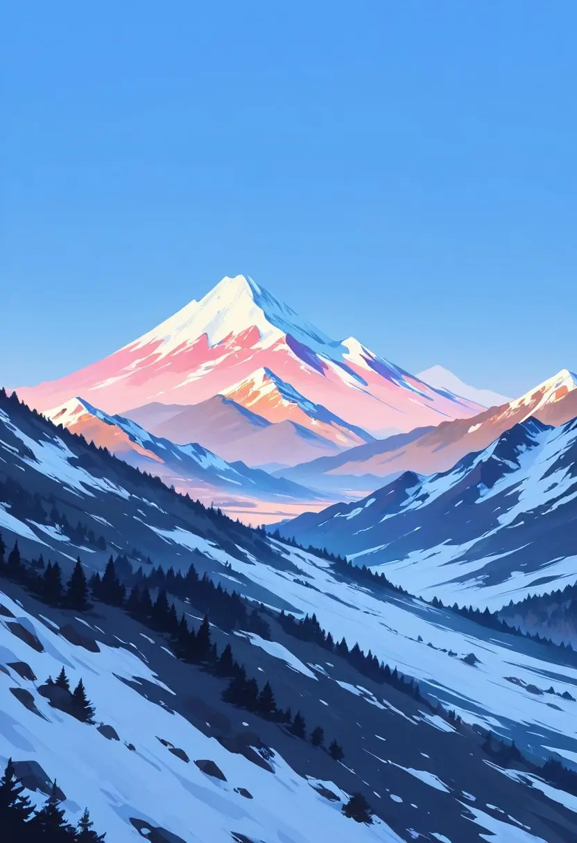 Alpenglow Over Snowy Peaks